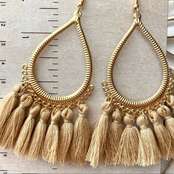 Boho Tassel Drop Hoop Earrings NWT - Picture 4 of 4